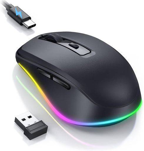 PEIOUS Wireless Mouse with Built-in Jiggler, Rechargeable Mover for Computer, Undetectable Random Movement - Black