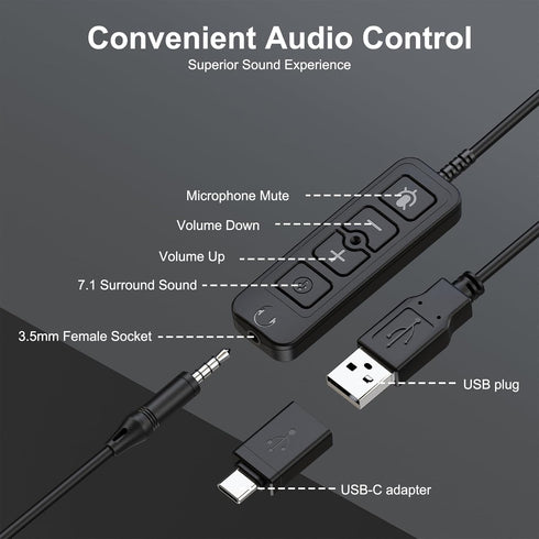 Headset Type-C/USB/3.5mm 3-in-1 Headset, Headset MAIRDI USB with Microphone, Jack PC Computer with Mic Noise Canceling