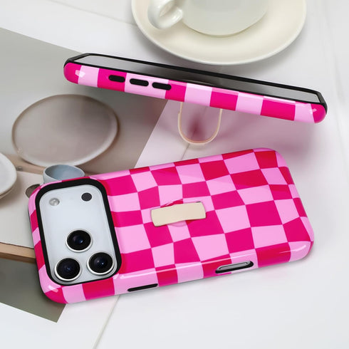SOKAD 17 Checkered Phone Case for iPhone Pro Max with Finger Strap Kickstand, Cute Grids Plaid Checkerboard Pattern