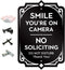 Smile You’re on Camera Door Sign - No Soliciting Security House Sign, 6.25” X 4.25”, Heavy-Duty Weather-Resistant,