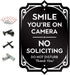 Smile You’re on Camera Door Sign - No Soliciting Security House Sign, 6.25” X 4.25”, Heavy-Duty Weather-Resistant,