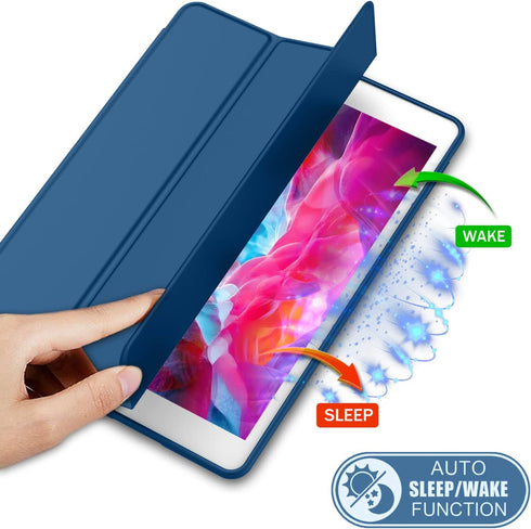 iPad 9.7 Case (2018/2017 Model, 6th/5th Generation), Smart Cover with Pencil Holder, Soft Silicone Back, Navy Blue
