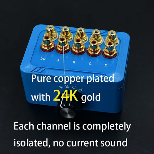 No External Power 4 Way Audio Sound Selector - 1 in 4 Out or 4 in 1 Out RCA Female Stereo Splitter Box