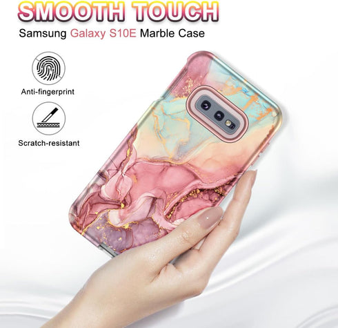 Btscase Rose Gold Case for Samsung Galaxy S10e, Heavy Duty Three Layer Marble Shockproof Full Body Rugged Cover