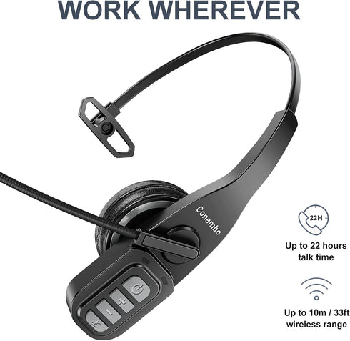 Conambo Trucker Bluetooth Headset 5.0 with Microphone, Noise Cancelling Wireless Phone Headset, 22Hrs Talktime
