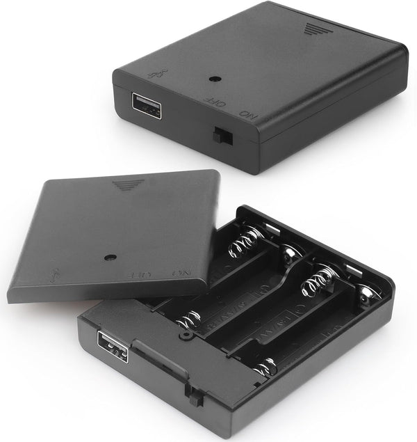 VWEICYY 2 PCS 4 AA Battery Holder with USB Port, 2PCS 4 x