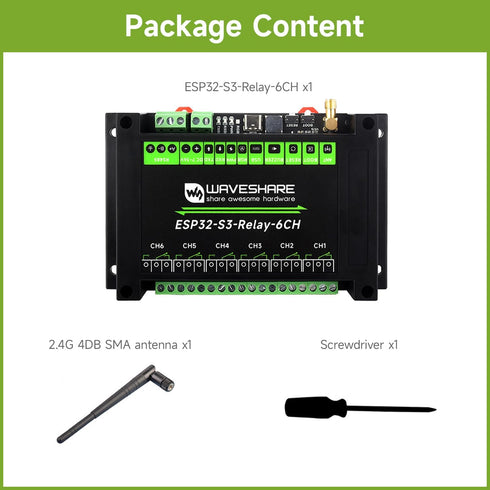 Waveshare Industrial 6-Channel ESP32-S3 WiFi Relay Module, Supports WiFi/Bluetooth/RS485 Control, Multiple Isolation