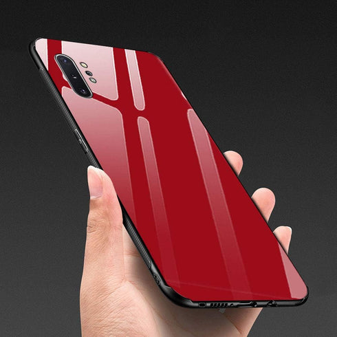 Designed for Samsung Note 10 Plus Cases, Tempered Glass Back + TPU Frame Hybrid Shell, Anti-Drop (Red)