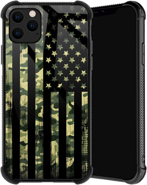 TnXee Camo American Flag Case for iPhone 11, Soft TPU Anti-Skid Thread Frame with Four Corner Anti-Collision