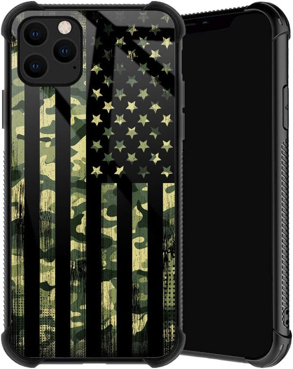 TnXee Camo American Flag Case for iPhone 11, Soft TPU Anti-Skid Thread Frame with Four Corner Anti-Collision