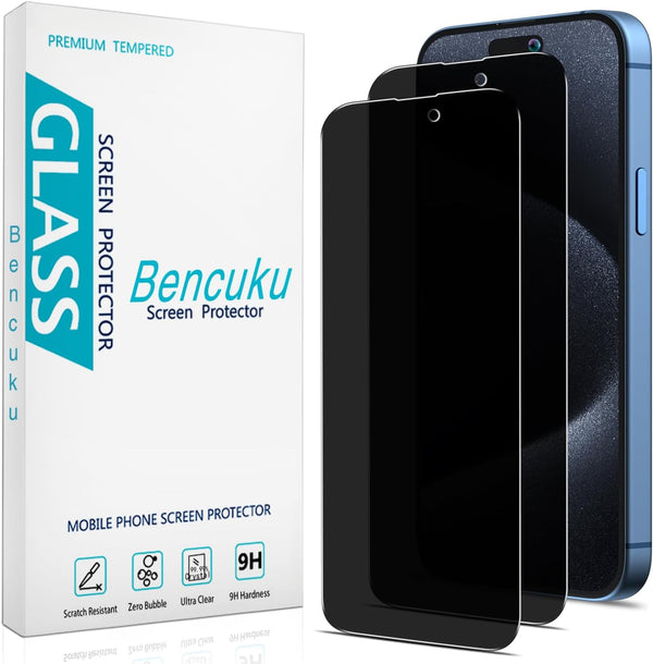 2 Pack Privacy Screen Protector for iPhone 15 Pro Max, Anti-Spy Tempered Glass 6.7-inch, Anti Scratch, Bubble Free
