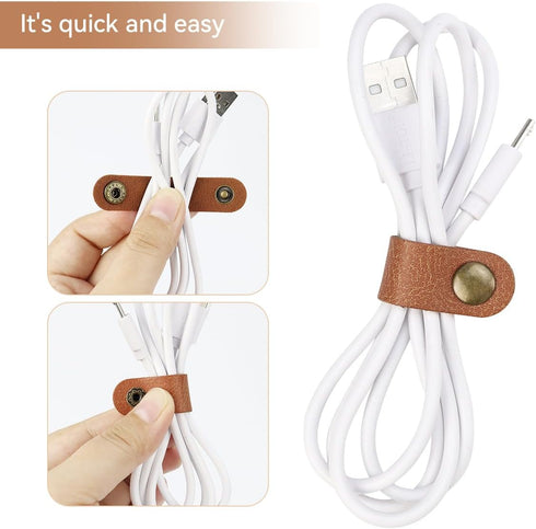 5 Pieces PU Leather Cord Organizer, Reusable Cable Keeper for Headphones and Earbuds (Brown)