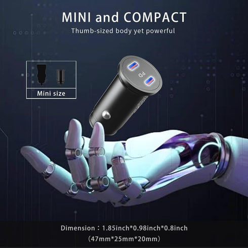 USB C Car Charger with 60W Braided USB C Cable 3ft, 2-pack, Mini 60W USB C Fast Charging Cigarette Lighter, Dual PD3.0