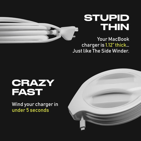Fuse Reel Side Winder MacBook Charger Organizer - Travel Essential & Desk Cord Case for USB-C & MagSafe Adapter