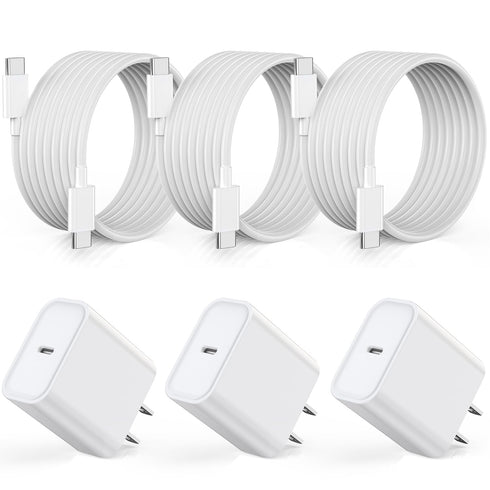 Fast Charger for iPhone 15, 3Pack USB C iPad Charger PD Fast Charger Block with 6FT Long Cable for iPhone 15 and More