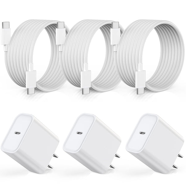 Fast Charger for iPhone 15, 3Pack USB C iPad Charger PD Fast Charger Block with 6FT Long Cable for iPhone 15 and More