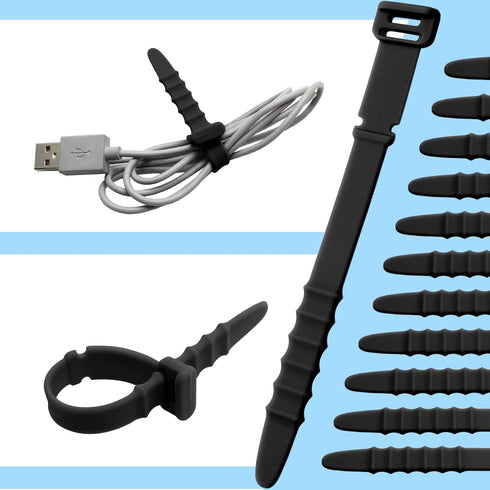 30 Pieces Silicone Zip Ties, 4.5 Inch Reusable Rubber Cable Ties for Charging Cables, USB C, Lightning Cable, Earphone