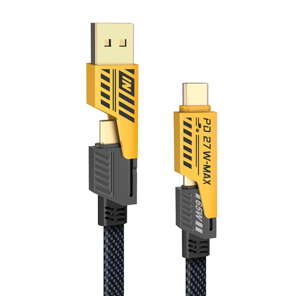 YISH Multi Charging Cable 4-in-1, 6Ft Fast Charging Universal Cord with Type C USB A Port PD 65W, Flat Nylon Braided