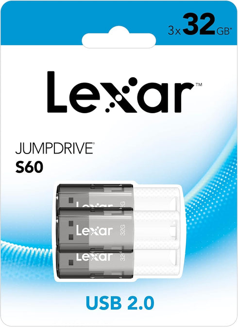 Lexar JumpDrive S60 USB 2.0 Flash Drives, 32GB, Black, Pack Of 3 Flash
