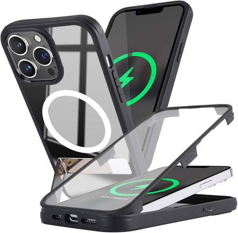 for iPhone 13 Pro Max Case with Screen Protector,iPhone 13 Pro Max Magsafe Case,iPhone 13 Pro Max Phone Case with Stand,iPhone 13 Pro Max Magnetic Case with Built in Screen Protector,Black