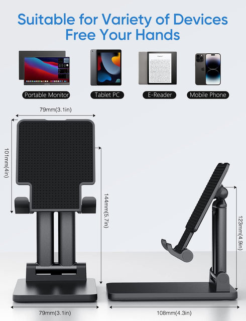 ARZOPA Cell Phone Stand, Adjustable Phone Holder for Desk, Foldable Design, Compatible with iPhone, iPad, Surface Pro
