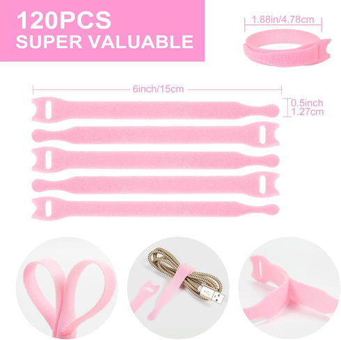 110PCS Adjustable Reusable Cable Ties, 8 1/2" Multi-purpose Hook Loop for Home, Office, Data Centers, Pink