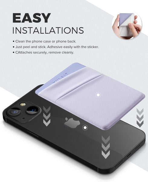 VULKIT Slim Elastic Adhesive Phone Wallet, Credit Card Sleeves Sticker for Back of Smartphone (Lilac)