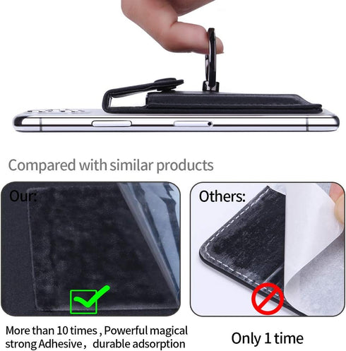 Ring Stand - Slim Leather Wallet Stick on Wallet for Cell Phone, Credit Card RFID Blocking Sleeve Black