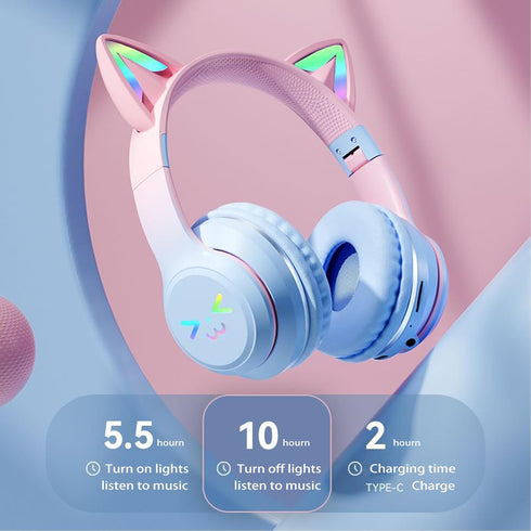 Bluetooth earphones, cute styling earphones, game earphones suitable for smartphones Bluetooth 5.0, can be connected and used on mobile phones, tablets, and other devices, (purple)