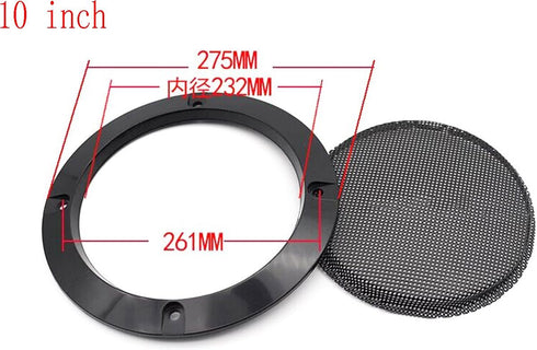 10" Universal Speaker Grille Mesh Cover, Round Decorative Ring Woofer Protection Grille Protective Cover for Cars Home Stereo DIY Accessories Black with 8Pcs Screws - (2 Pcs)