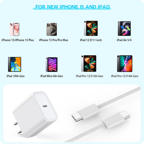 Long Charger for iPhone 15 Charger Fast Charging,20W USB C PD iPad Charger 2-Pack 6FT Type C to C iPhone 15 Charging Cable Cord for iPhone 15/15 Plus/15 Pro Max,iPad Pro 12.9/11 inch/4/3 Gen/Air/Mini