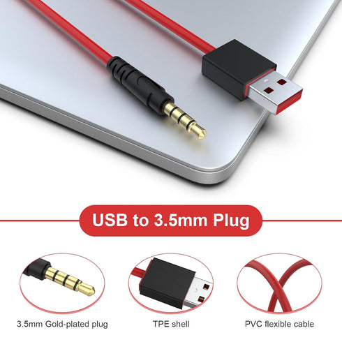 USB to 3.5mm Headphones Charging Cable Compatible with Beats by Dr Dre Solo/Studio Wireless Headphones, MP3 Player