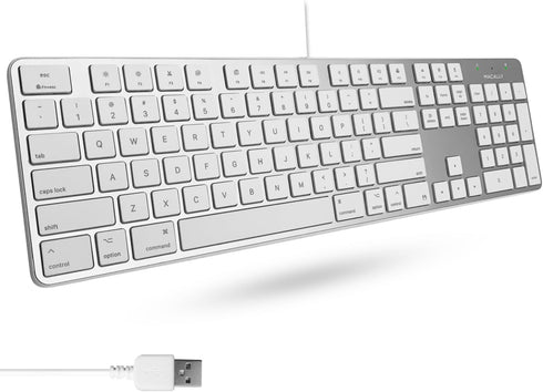 Macally Ultra-Slim USB Wired Keyboard with Number Keypad for Apple Mac Pro, MacBook, iMac, Silver