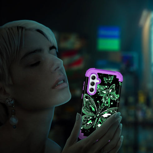 Miqala Case for Galaxy A55 5G/A35 5G, Glow in The Dark Heavy Duty Shockproof Protection - Purple