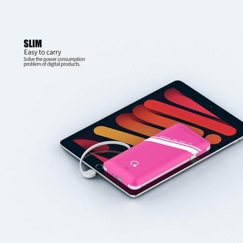 Q Slim 10000mAh Power Bank, Portable Charger with 4 Output External Battery Pack & Built-in AC Wall Plug (Pink)
