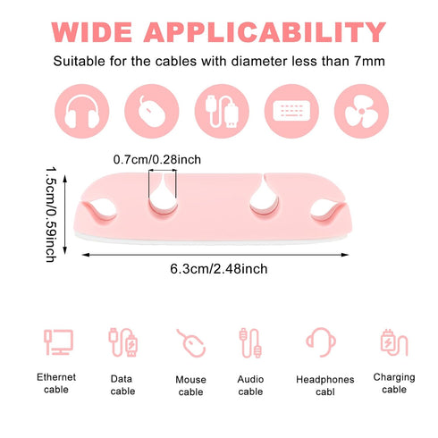3PCS Cable Clips, Cute Pink Cord Wire Organizer, Electrical Cable Management Holders for Office and Home Desk