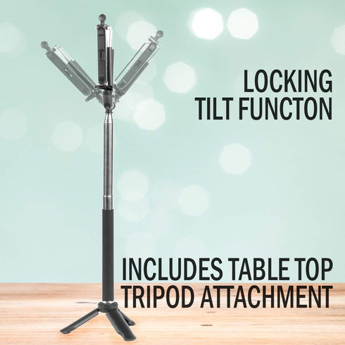 Deco Essentials 33" Telescopic Metal Selfie Stick w/Tripod and Wireless Remote for iOS/Android, Perfect for Travel