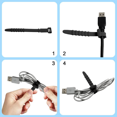 30 Pieces Silicone Zip Ties, 4.5 Inch Reusable Rubber Cable Ties for Charging Cables, USB C, Lightning Cable, Earphone