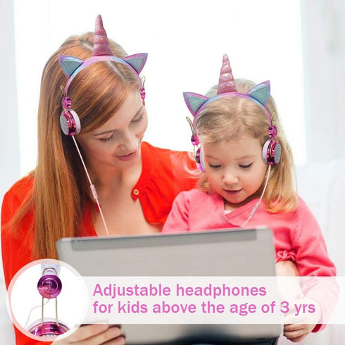 Unicorn Kids Headphones for Girls, Wired Headphones with Adjustable Headband, 3.5mm Jack, Over-On Ear Headset