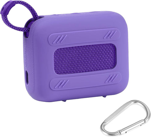for JBL Go 4 Waterproof Bluetooth Speaker Silicone Cover Case, Portable Silicone Travel Case with Carabiner, Protective Skin Case (Purple Case) - co2CREA