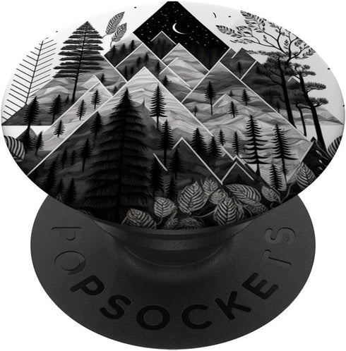 nature wood line art geometric black and white Peak Relief PopSockets Swappable PopGrip