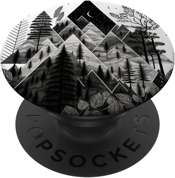 nature wood line art geometric black and white Peak Relief PopSockets Swappable PopGrip