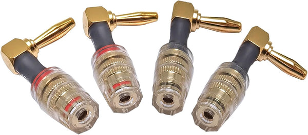 Right Angle Banana Plugs to 4mm Female Banana Jack Speaker Audio Adapter for Amplifier Sound Systems 4Pack