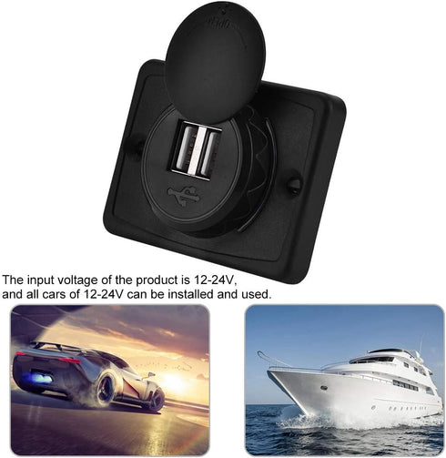 Aramox Car USB Dual Port Socket Outlet, 3.1A Black ABS 12V with LED