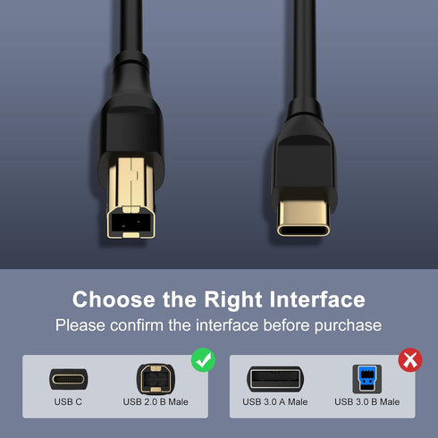 10 USB C Printer Cable Feet Long USB B to USB C Printer Scanner Cord to Computer for MacBook Pro/Air, iPad Pro/Air, HP
