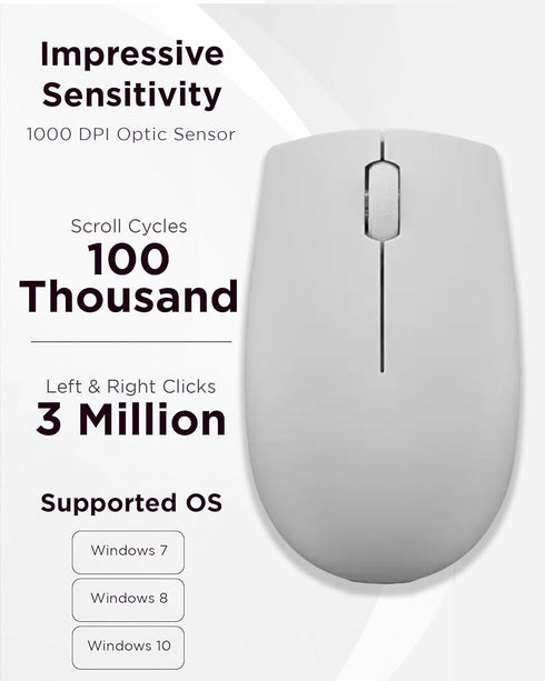 Lenovo 300 Wireless Mouse, Ambidextrous Design, 2.4 GHz Nano USB Receiver, 12 Month Battery Life for PC, Laptop