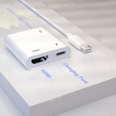 HDMI Adapter for iPhone to Projector, Plug & Play 1080P HD HDMI Digital AV Adapter, Sync Screen HDMI Connector Cable