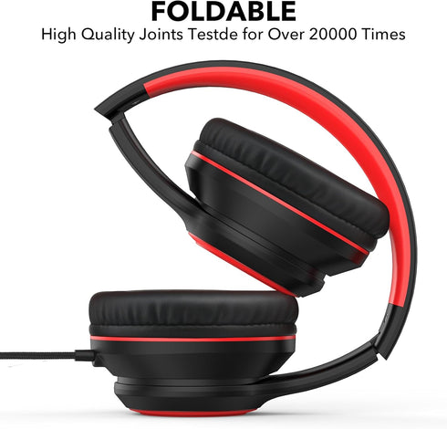 A8 Over-Ear Headphones with Microphone, Lightweight Folding Stereo Bass Headphones for Smartphone/Tablet (Black)