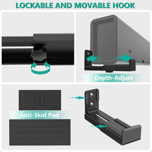WALI Universal Soundbar Wall Mount, Center Channel Speaker Dual Bracket Holds up to 33 lbs, Black