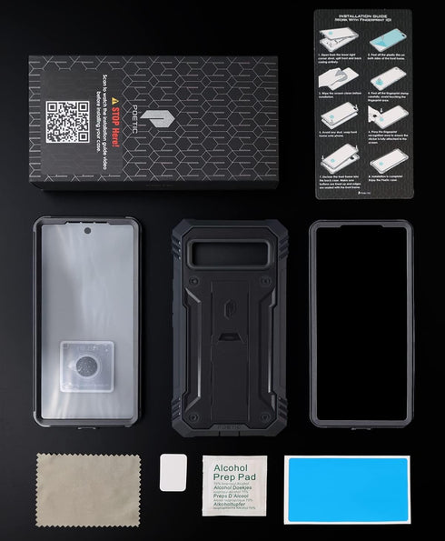Poetic Revolution Case for Pixel 6 5G: Rugged Shockproof Cover with Kickstand & Built-in Screen Protector, Black.
